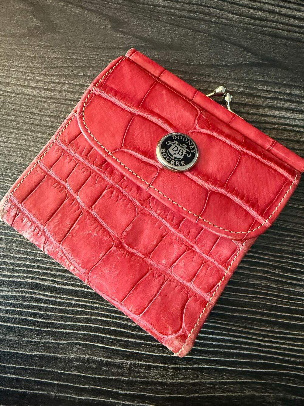 VTG Dooney & Bourke Red Crocodile Embossed Compact Bifold Wallet